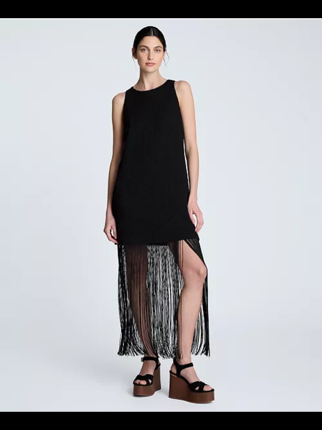 Kenneth Cole Black Sleeveless High-Low Fringe Dress